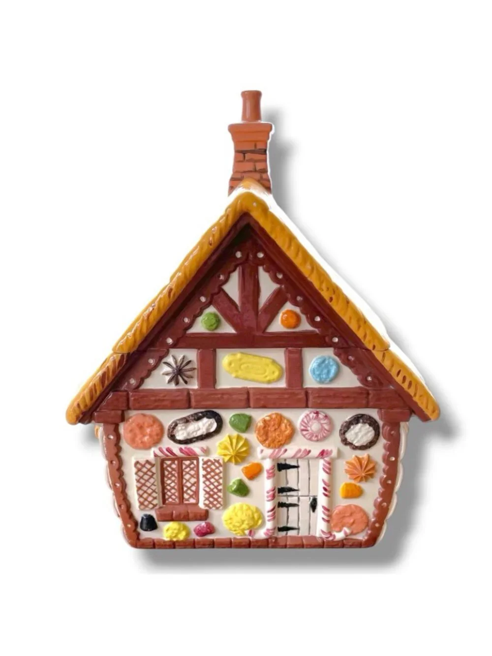 Vintage 1970s Christmas Gingerbread House Cookie Jar Large Ceramic Handpainted